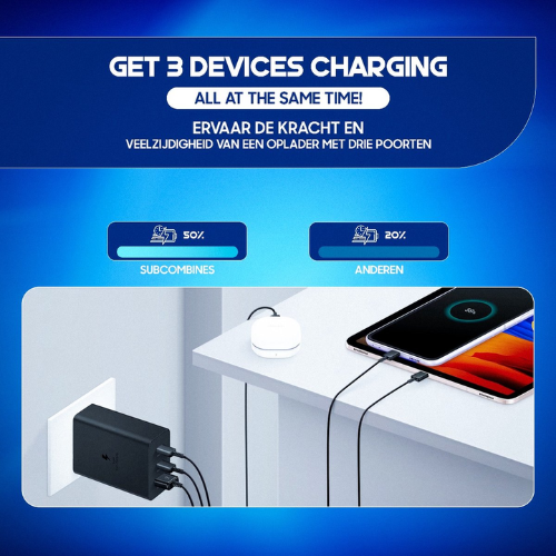 SubCombines™ | 65W Snellader (2x USB-C + 1x USB) - Trio Pack